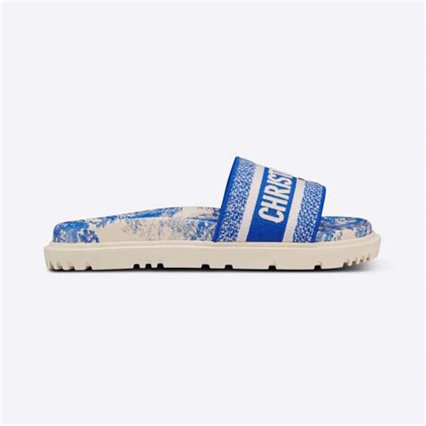 women dior dway embroidered cotton slide|Dior deep blue slide.